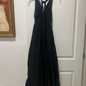 Max Studio Black Halter Maxi Dress with Smocked Waist
